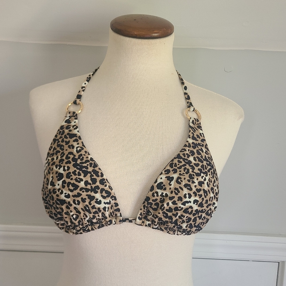 RELLECIGA Leopard Bikini Top Swimsuit Size L Triangle String Bikini Animal Print